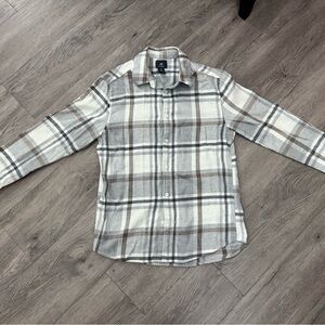 H&M Men’s Plaid Button-Down Shirt in White, Gray & Brown